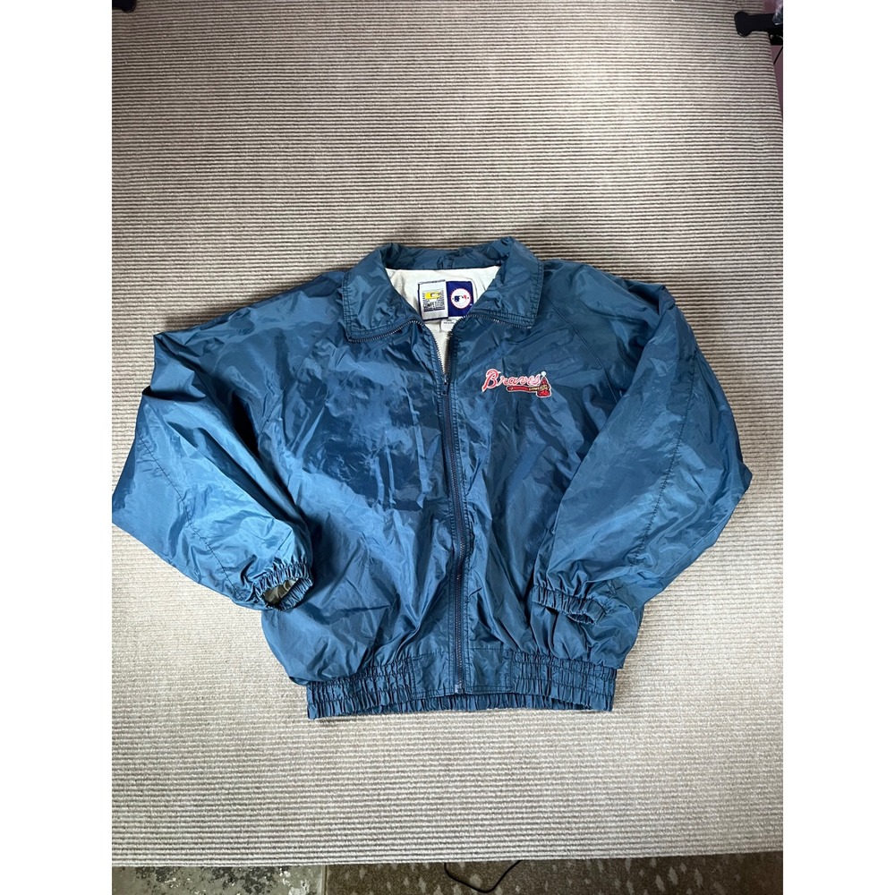 Vintage Competitor MLB Atlanta Braves Windbreaker Jacket Navy Blue Large Korea